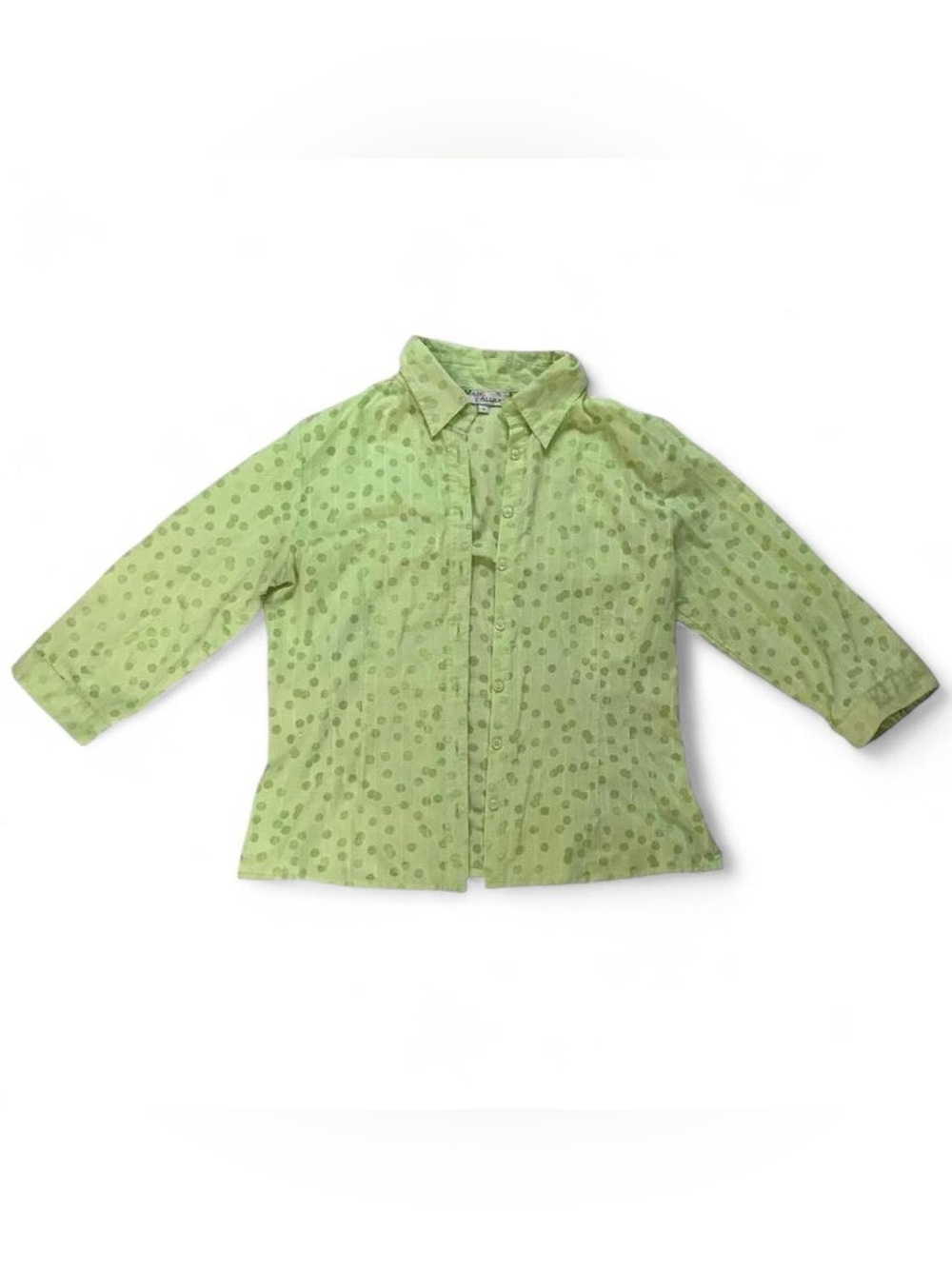 Marc Allan Light Green Polka Dot 3/4 Sleeve Button Down Shirt Funky Blouse Sz 10